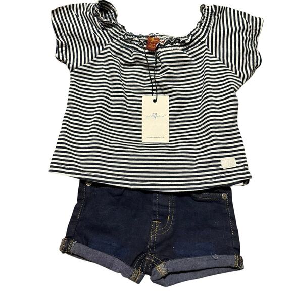 NWT 7 For All Mankind Baby Girl Striped Top and Shorts Set 12mo - Picture 1 of 4